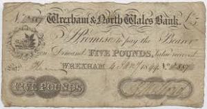 Banknote of the Wrexham & North Wales Bank, 1844.