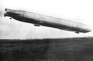 A German Blimp ascending from its base for a raid on London.