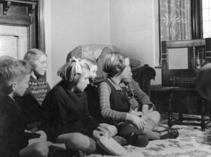 Children listening to Chamberlain's broadcast of war