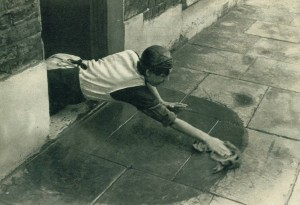 Working-class woman cleaning