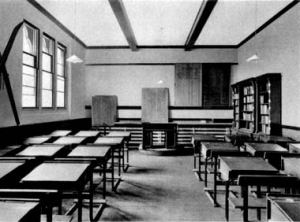 A traditional 19th century British classroom.